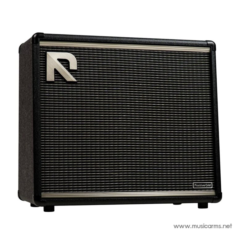 Black guitar amplifier with a ribbed grille and a large silver 'R' emblem in the upper left corner, set on a white background. ขายราคาพิเศษ