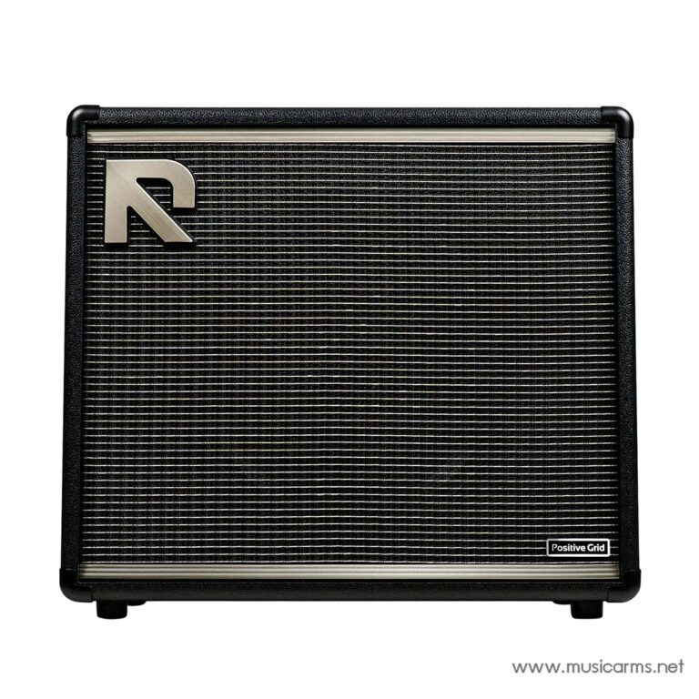 Black guitar amplifier cabinet with a textured metal grille and a large silver 'R' logo in the upper left corner, Positive Grid badge in the lower right corner. ขายราคาพิเศษ