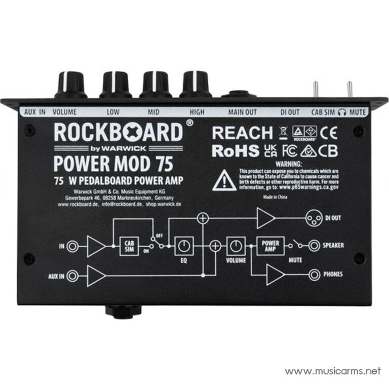 RockBoard Power Mod 75 pedal back panel with schematic diagram and labeled inputs/outputs. ขายราคาพิเศษ