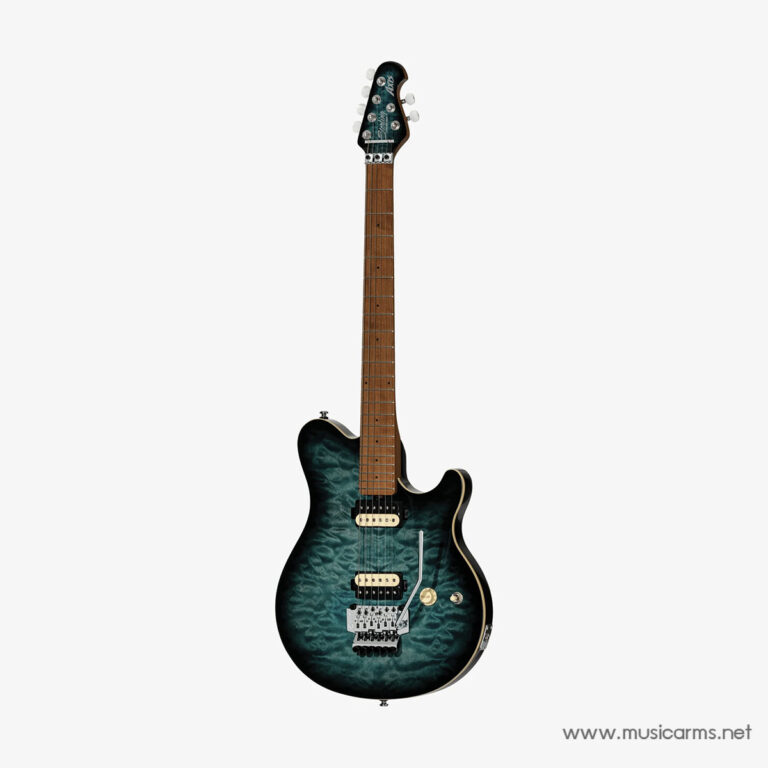 Teal quilted-electric guitar with maple neck and tremolo bridge, full-body shot on white background (MusicArms branding). Readable product photo for listing purposes. ขายราคาพิเศษ