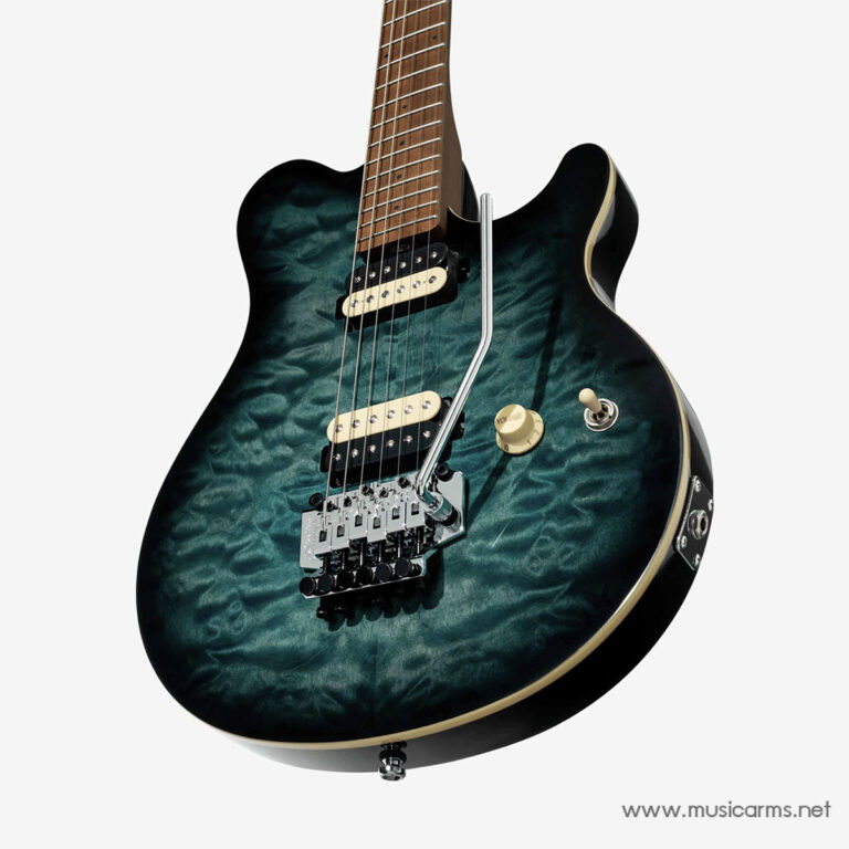 Teal quilted-finish electric guitar with tremolo bridge, two cream pickups, and gold control knobs... ขายราคาพิเศษ