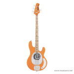 Orange Strat-style electric guitar with a silver pickguard featuring a black doodle design and a maple neck on a white background. ลดราคาพิเศษ