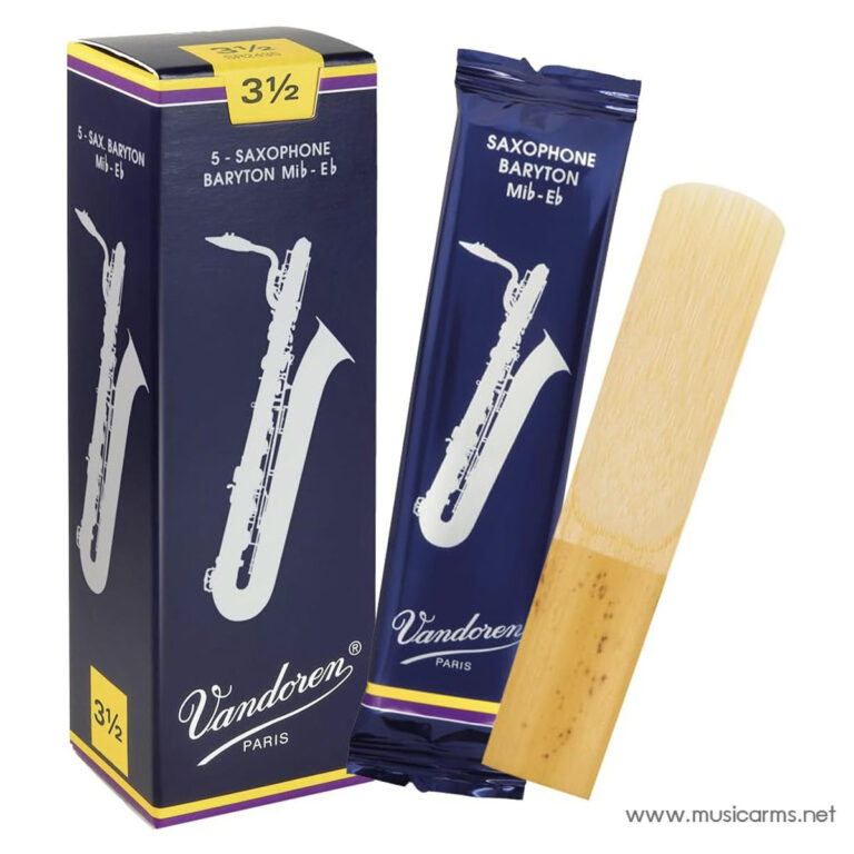 Box and single saxophone reed by Vandoren, 3½ strength, shown with the opening reed beside the blue packaging. ขายราคาพิเศษ