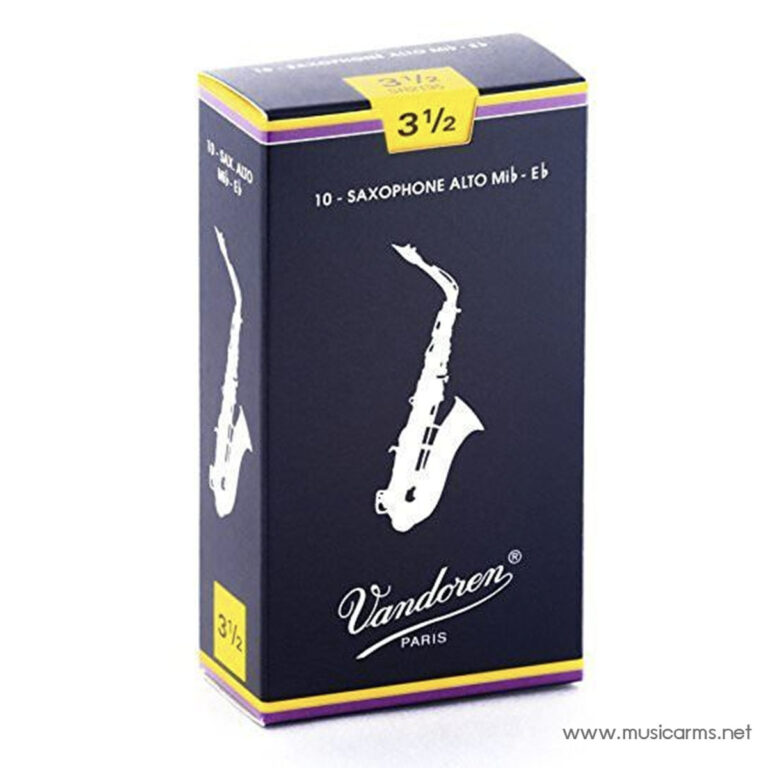 Vandoren Paris saxophone alto reed box, size 3½, with a white saxophone silhouette on a dark blue box. ขายราคาพิเศษ
