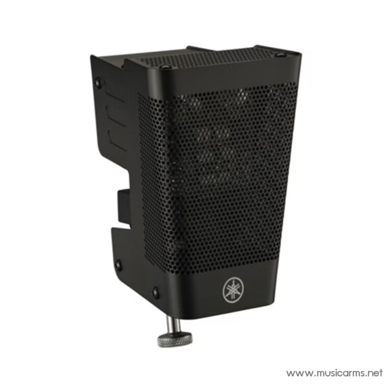 Black compact PA speaker with a perforated metal grille and mounting bracket, Yamaha logo at the base, angled slightly to the side. ขายราคาพิเศษ