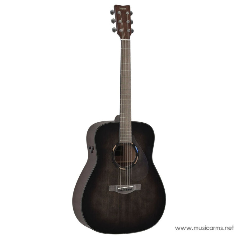 Dark sunburst 6-string acoustic guitar with a wooden neck and steel strings on a white background ขายราคาพิเศษ