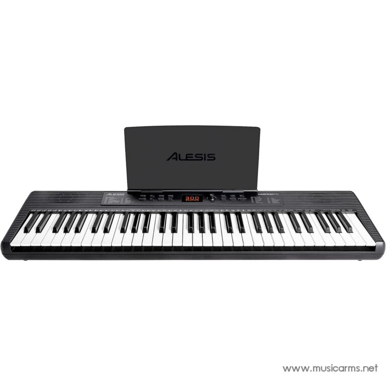 Full-length electronic keyboard with 61 keys and a raised music stand, branded Alesis Harmony 61 on a white background. ขายราคาพิเศษ