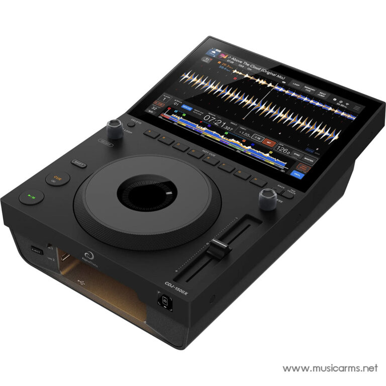 Professional DJ controller with a large central jog wheel and touchscreen displaying waveforms and controls on a high-res screen. ขายราคาพิเศษ