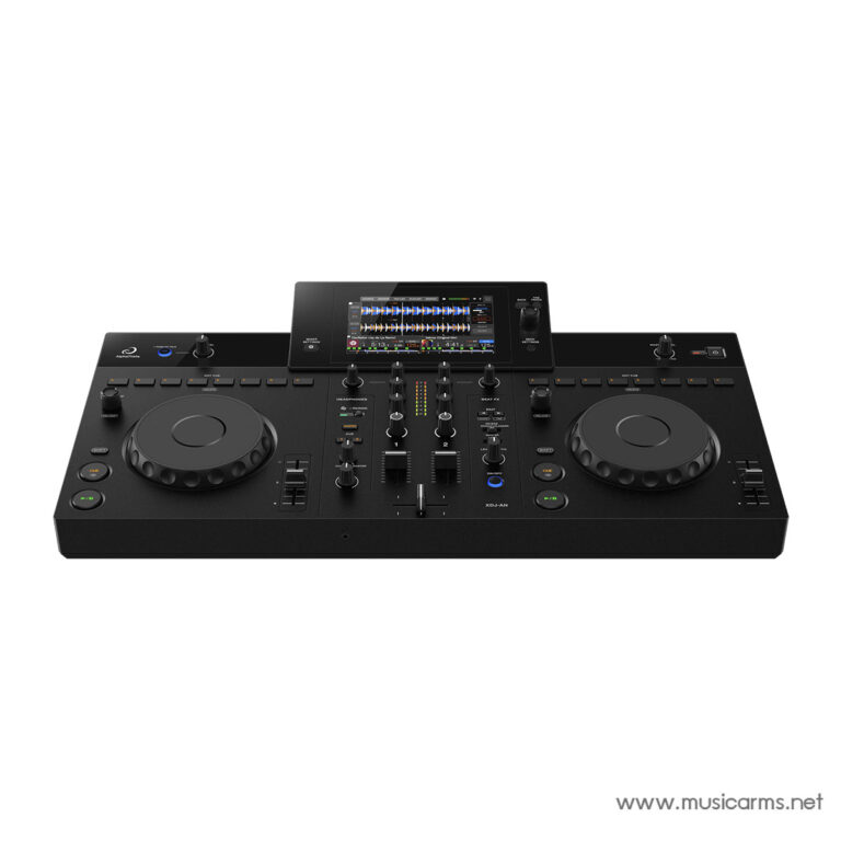 Professional DJ controller with two large jog wheels, central mixer, and touchscreen display for mixing and effects. ขายราคาพิเศษ