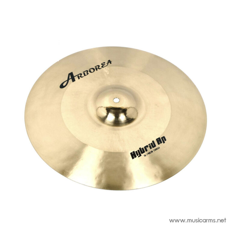 Gold brass cymbal with a central hole and the brand name 'Arborea' plus 'Hybrid AR' printed on the surface, shown against a white background. ขายราคาพิเศษ