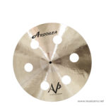 Cymbal with six sound holes and a central mount hole, branded Arborea AP 18