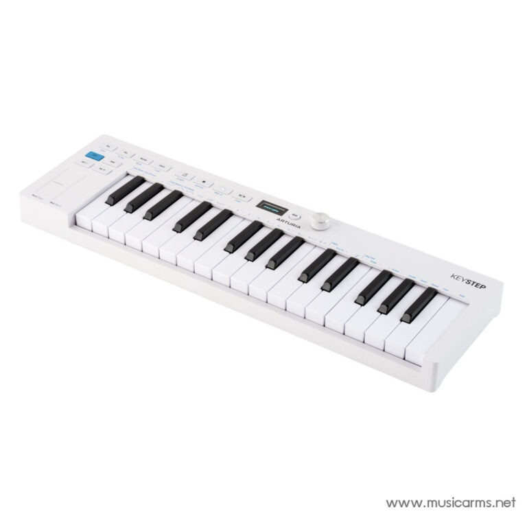 Compact white MIDI keyboard controller with 25 keys and performance controls. ขายราคาพิเศษ