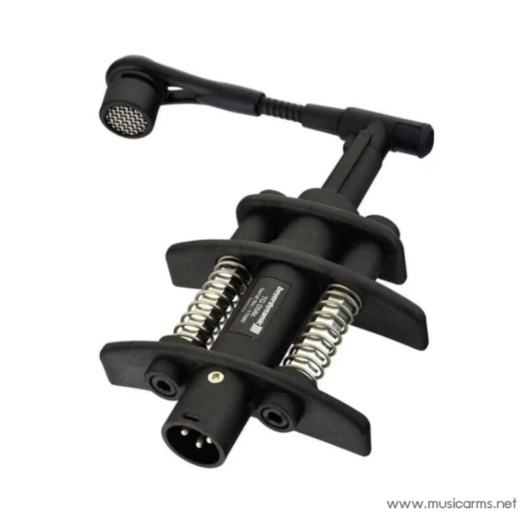 Shock-mount microphone clamp with dual springs and XLR connector at the base; adjustable arm holds a small mic head ขายราคาพิเศษ