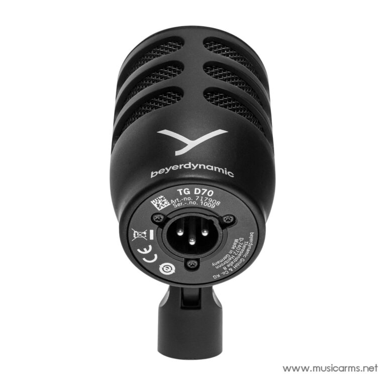 Close-up of a black Beyerdynamic TG D70 dynamic microphone showing its front grille and XLR connector at the base (product photo). ขายราคาพิเศษ