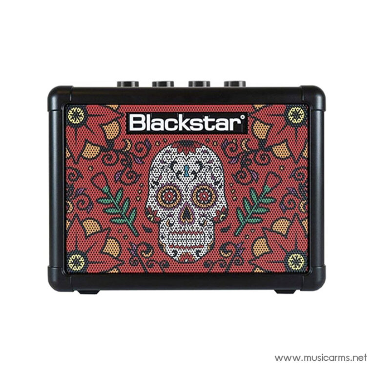 Blackstar portable guitar amplifier featuring a red Day of the Dead sugar skull design and the Blackstar logo on the front panel. ขายราคาพิเศษ