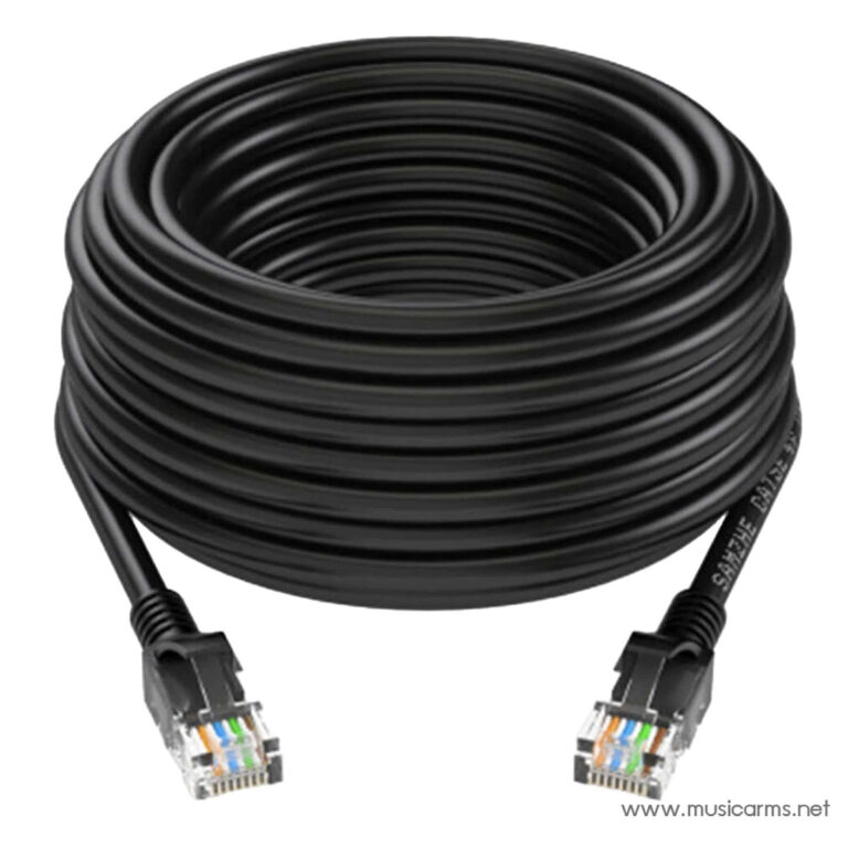 Coiled black Ethernet cable with RJ-45 connectors on both ends. ขายราคาพิเศษ
