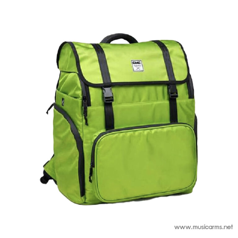 Bright neon-green backpack with black trim, top handle, and large front zip pocket for everyday use ขายราคาพิเศษ
