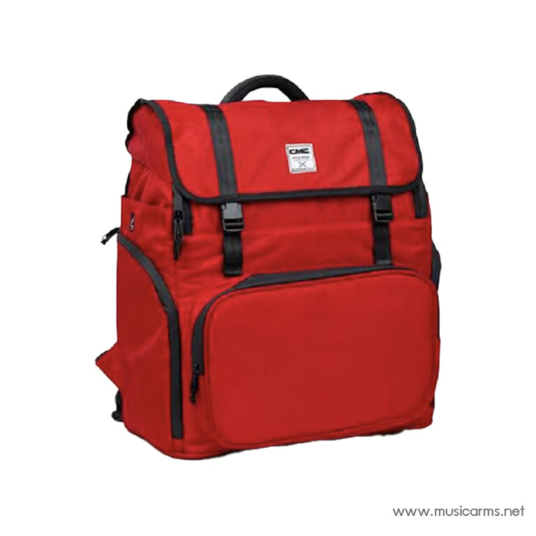 Red backpack-style bag with black straps, top handle, and front zipper pockets. Suitable as a travel or camera bag. ขายราคาพิเศษ