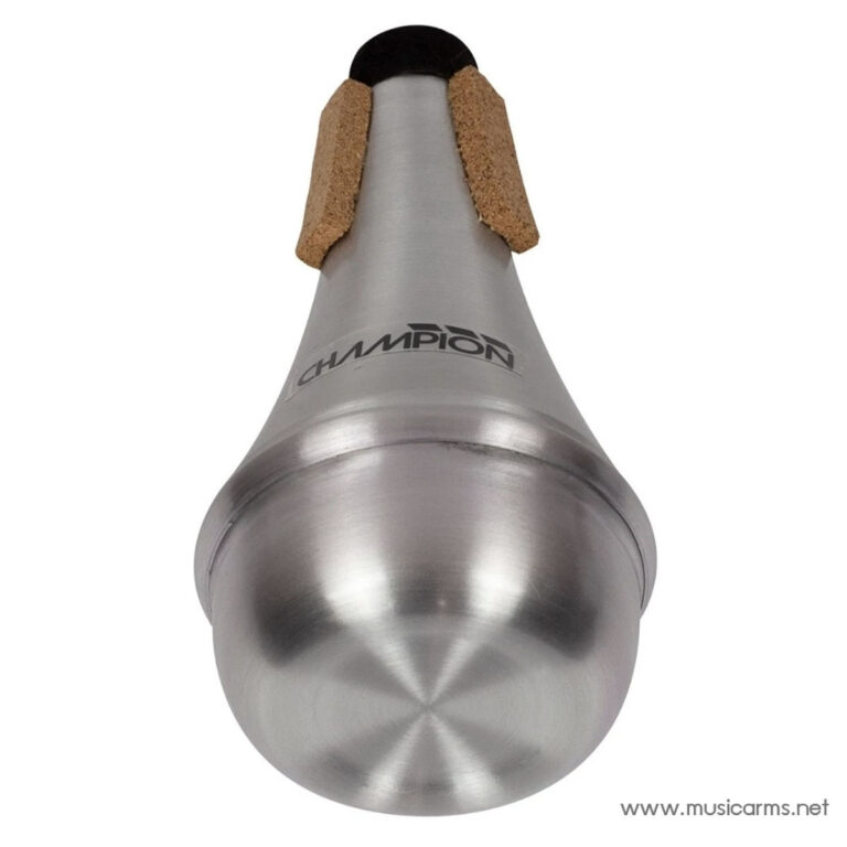 Metal trumpet/flugelhorn mute with brown cork pads on the sides; branded 'CHAMPION'. ขายราคาพิเศษ