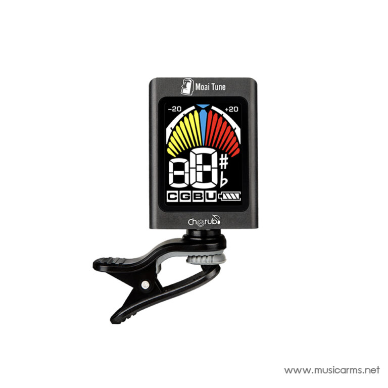 Clip-on guitar tuner with a colorful semicircular meter and a clamp, used to tune instruments like guitars or basses. ขายราคาพิเศษ