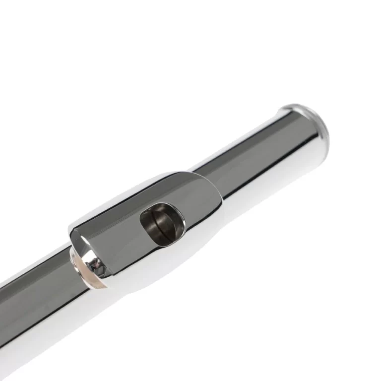 Close-up of a polished chrome tubular tool with a clamp-like attachment and a circular hole along the side, photographed diagonally. ขายราคาพิเศษ