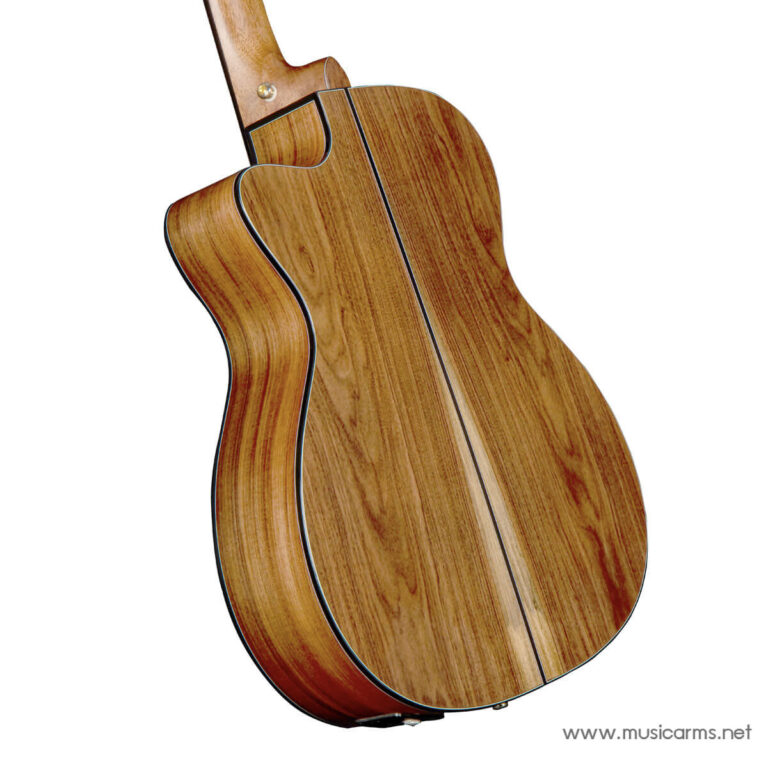 Back view of a natural wood acoustic guitar, highlighting its grain and curved body. ขายราคาพิเศษ