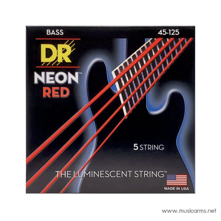 DR Neon Red bass strings packaging for 5-string bass, gauges 45-125, made in USA ขายราคาพิเศษ