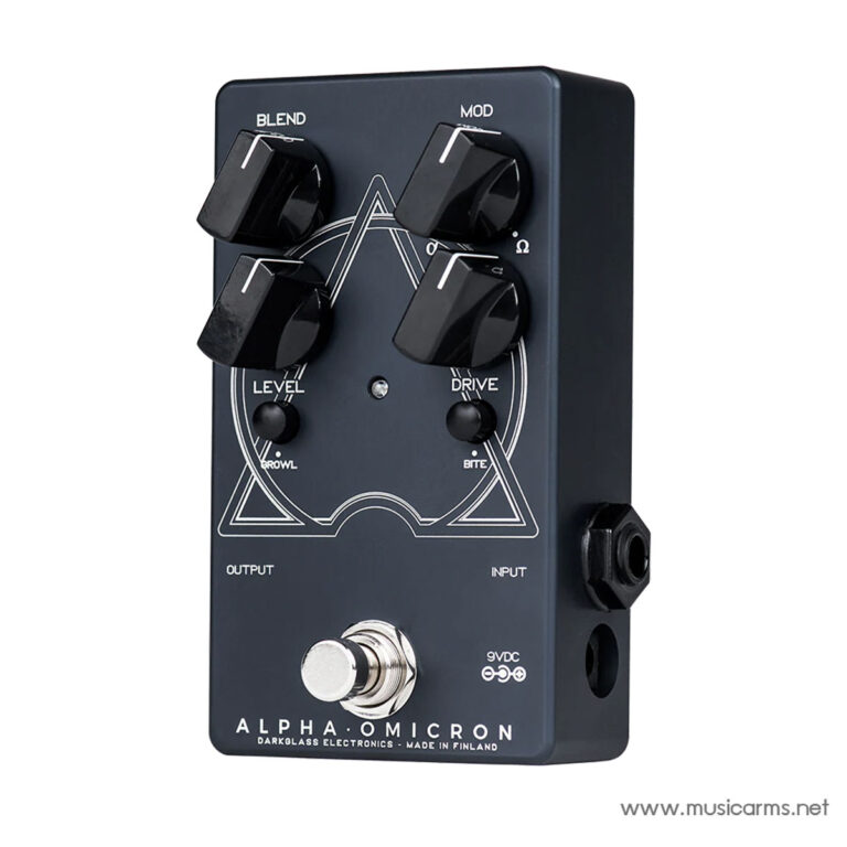 Dark blue guitar effects pedal with four large black knobs and a silver footswitch, labeled Blend, Mod, Level, and Drive, with input/output jacks on the sides and power logo. ขายราคาพิเศษ