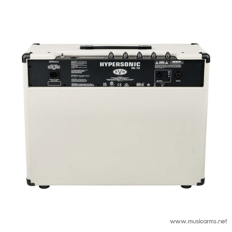 Back panel of a white HyperSonic FR-12 guitar amplifier with input/output jacks and control knobs visible on a black rear panel. ขายราคาพิเศษ