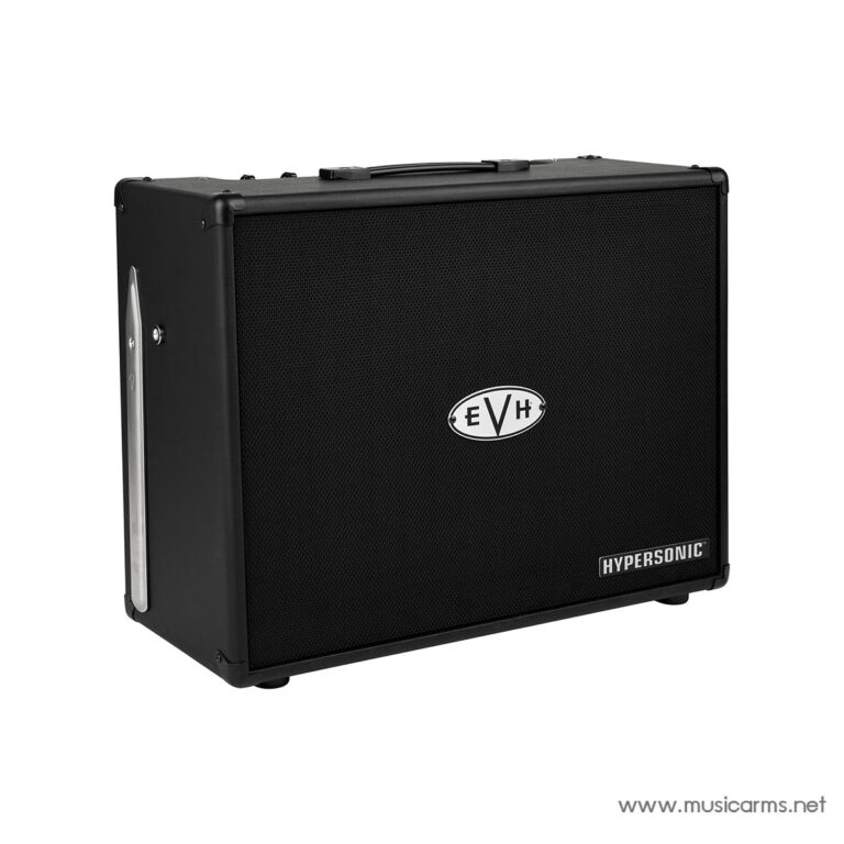 Black EVH Hypersonic guitar amplifier speaker cabinet with a textured grille and side handle on the left edge. ขายราคาพิเศษ