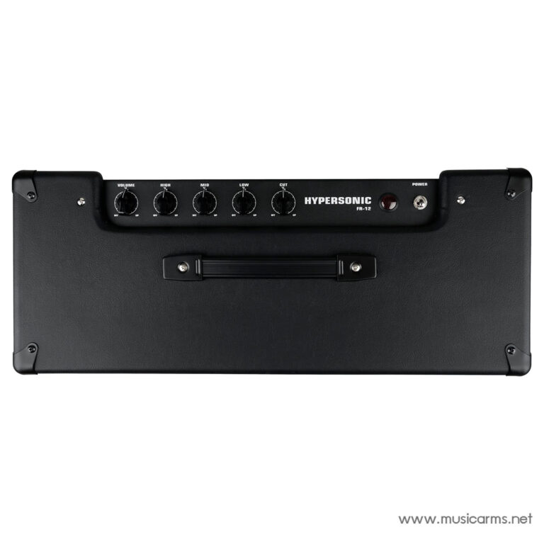 Rear view of a black Hypersonic FR-12 guitar amplifier head, showing control knobs along the top edge and a centered carrying handle on the back plate. ขายราคาพิเศษ