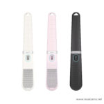 Three color variants of a portable wireless Bluetooth speaker (white, pink, and black) with a perforated bottom grille and a rounded top edge in each color variant. ลดราคาพิเศษ