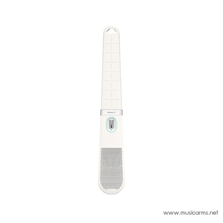 White handheld wand-shaped electronic device with a long slim upper portion and a perforated base resembling a speaker grille; likely a beauty or massager tool. ขายราคาพิเศษ