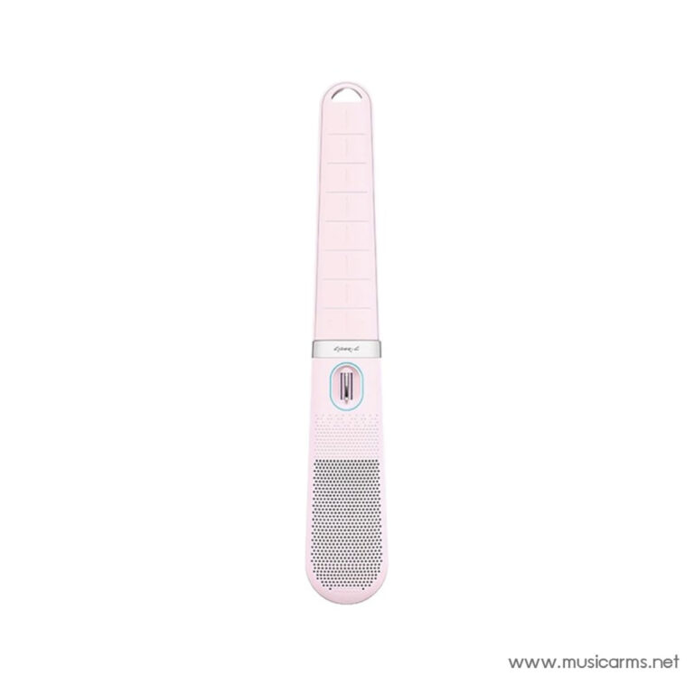 Pink handheld electronic beauty device in a wand shape with a vented, dotted bottom grille and small control area in the middle. ขายราคาพิเศษ
