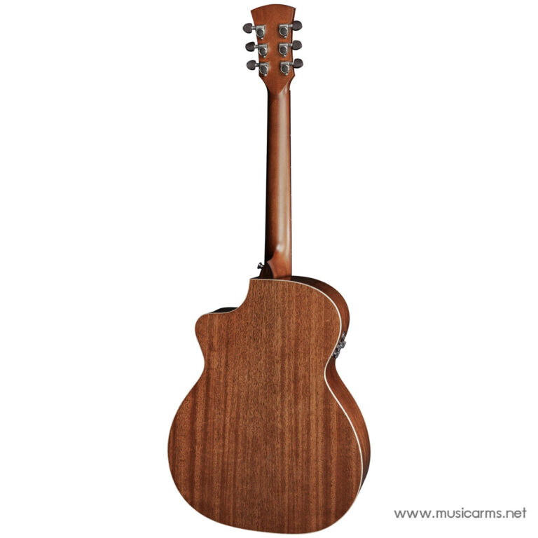 Back view of a wooden acoustic guitar showing its brown body and neck, with a curved cutaway and closed back, on a white background (musicarms.net) ขายราคาพิเศษ