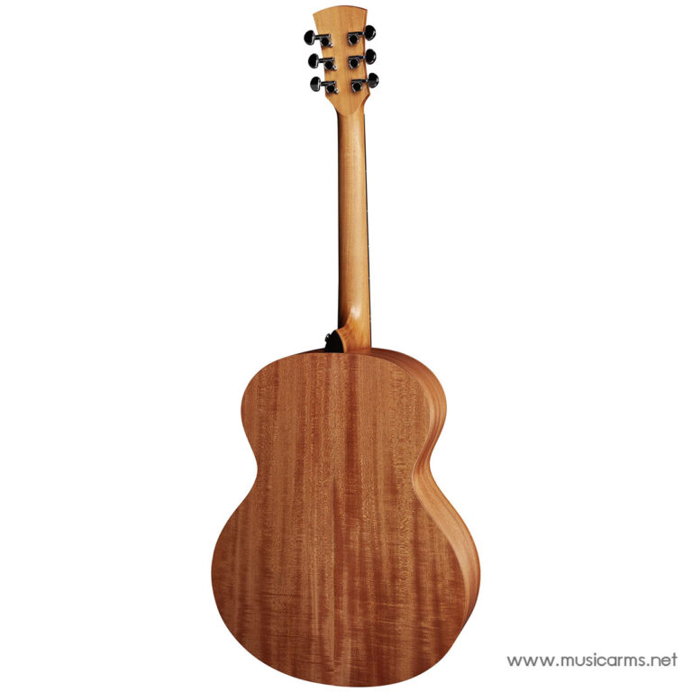 Back view of a wooden acoustic guitar with a natural finish, neck and headstock visible against a white background (watermark bottom right). ขายราคาพิเศษ