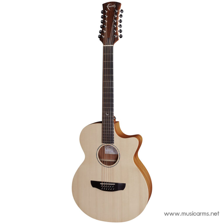 Natural finish 12-string acoustic guitar with a cutaway on a white background ขายราคาพิเศษ