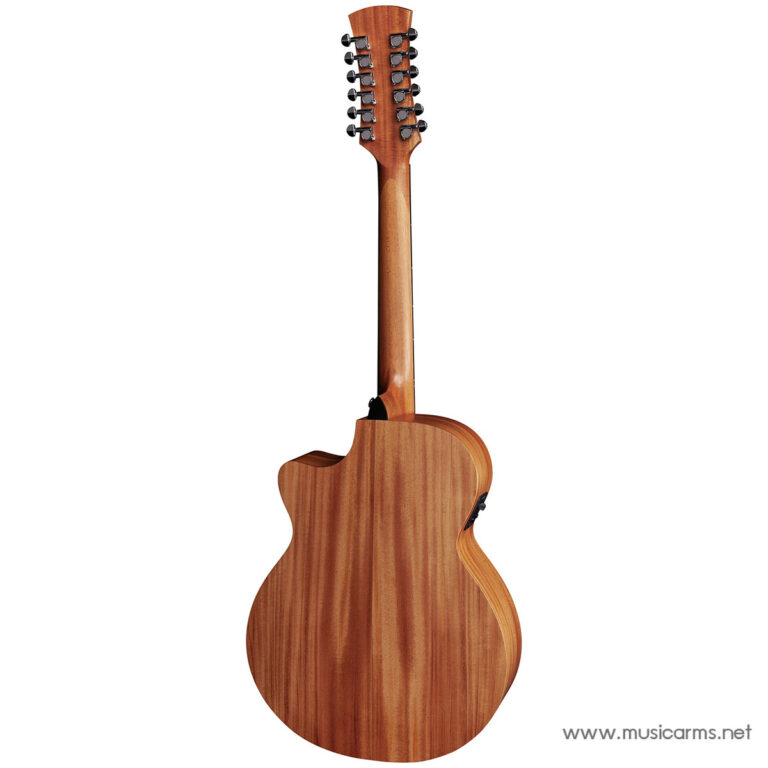 Rear view of a natural-finish acoustic guitar showing back of the body, neck, and headstock with tuning pegs ขายราคาพิเศษ