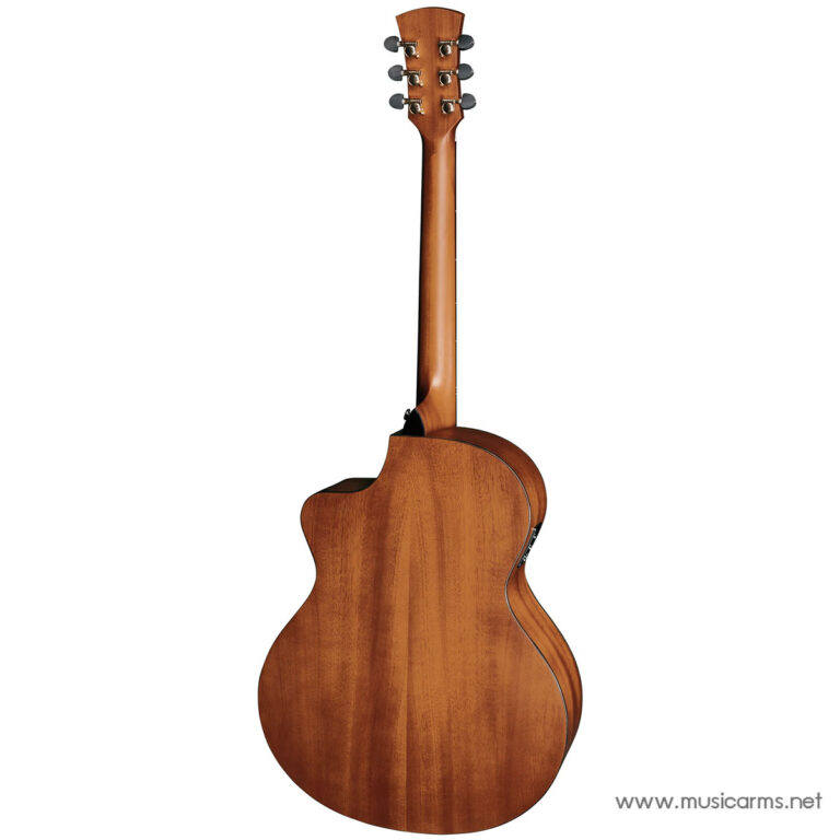 Back view of a brown acoustic guitar with a cutaway, showing the neck and headstock with tuning pegs, set against a white background. ขายราคาพิเศษ