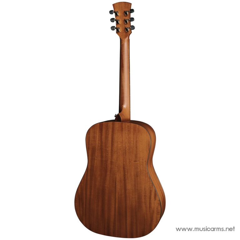 Back view of a brown wooden acoustic guitar, showing the curved body and grain against a white background. ขายราคาพิเศษ