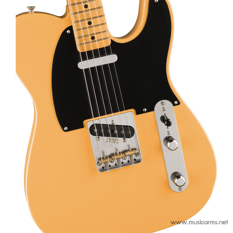 Close-up of an orange solid-body electric guitar showing the neck, pickups, bridge, and control plate against a white background. ขายราคาพิเศษ