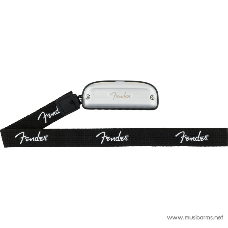 Fender harmonica attached to a black woven strap on a white background ขายราคาพิเศษ