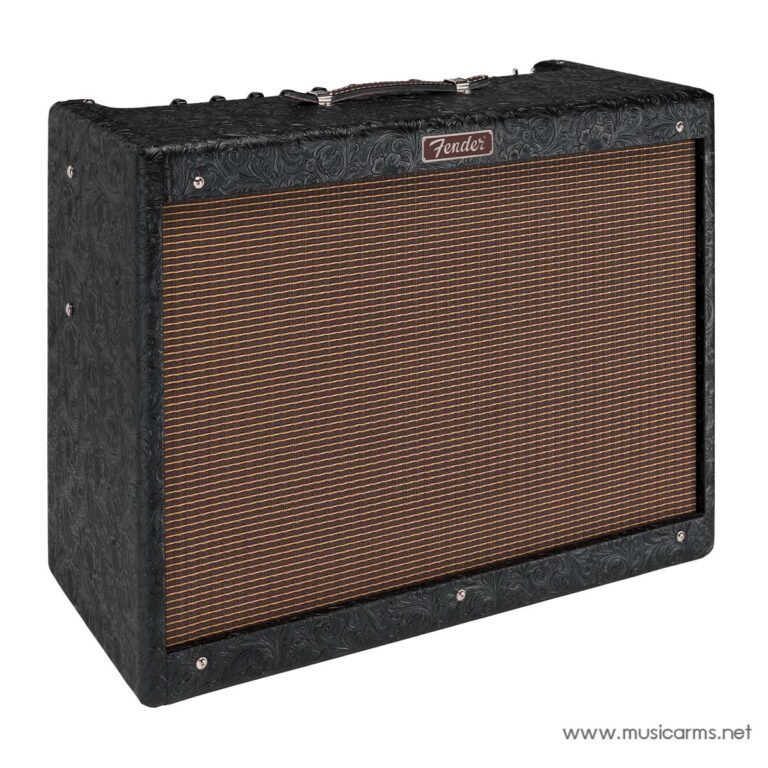 Fender guitar amplifier cabinet with a black textured covering and a brown striped grille cloth ขายราคาพิเศษ