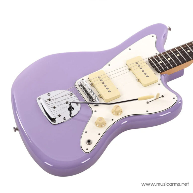 Purple electric guitar with cream pickups and white pickguard, angled across a white background. ขายราคาพิเศษ