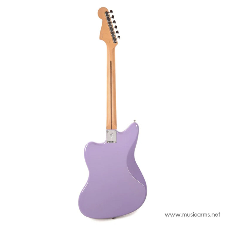 Back view of a lavender solid-body electric guitar with a natural wood neck against a white background. ขายราคาพิเศษ