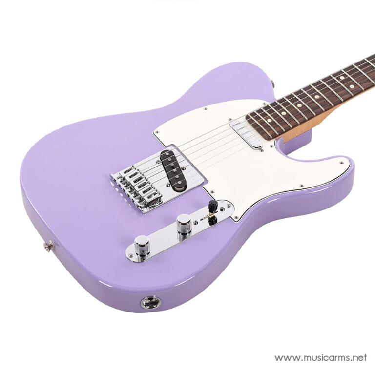 Purple solid-body electric guitar with a white pickguard and chrome hardware on a white background (musical instrument) ขายราคาพิเศษ