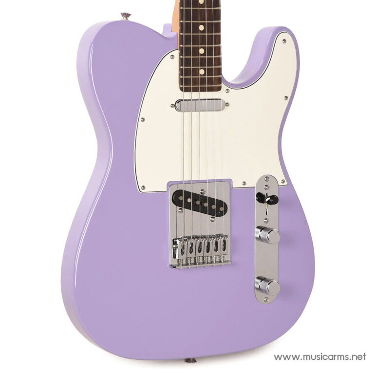 Lavender electric guitar with a white pickguard, chrome bridge and control plate, single-coil pickup, and a maple neck. ขายราคาพิเศษ