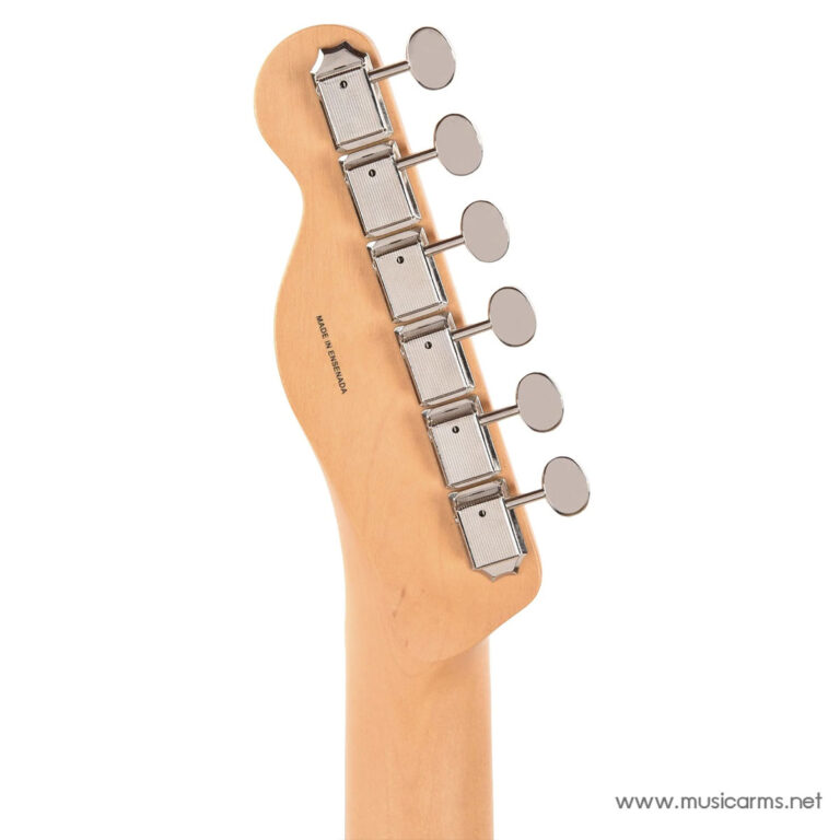 Back of a light wood guitar headstock with six chrome tuning pegs on the right side of the neck. ขายราคาพิเศษ