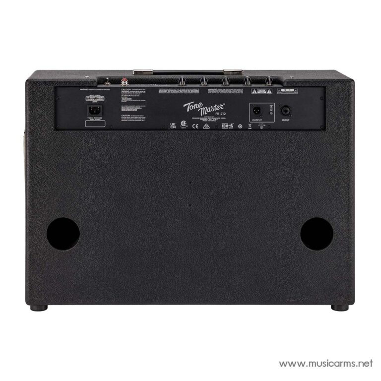 Back panel of a Tone Master FR-212 guitar amplifier; control knobs and input/output jacks visible, large textured cabinet with two speaker holes near bottom corners ขายราคาพิเศษ