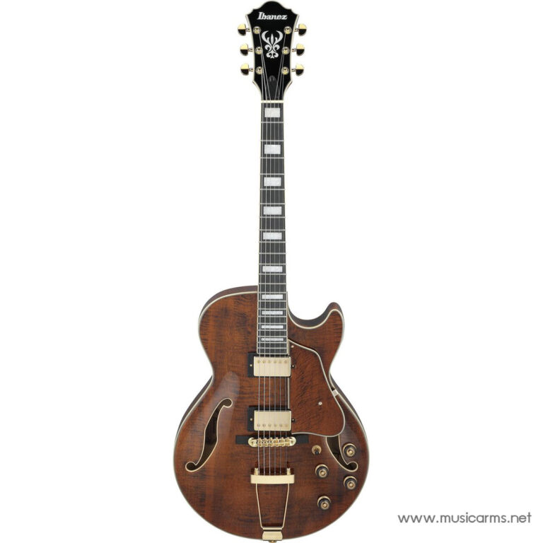 Ibanez semi-hollow electric guitar with a brown sunburst finish, gold hardware, and white block inlays on the fretboard ขายราคาพิเศษ